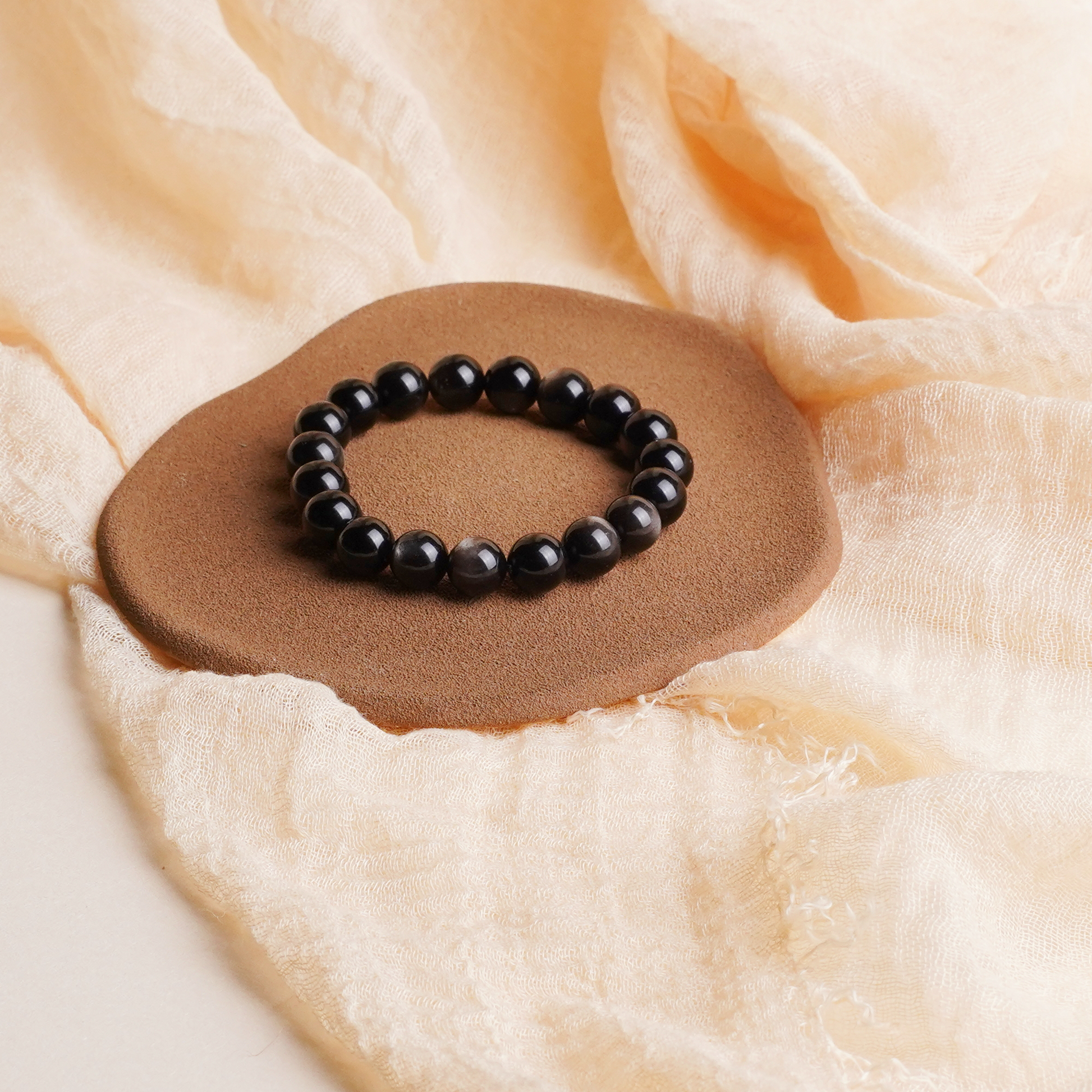 Root Chakra Silver Obsidian Bracelet