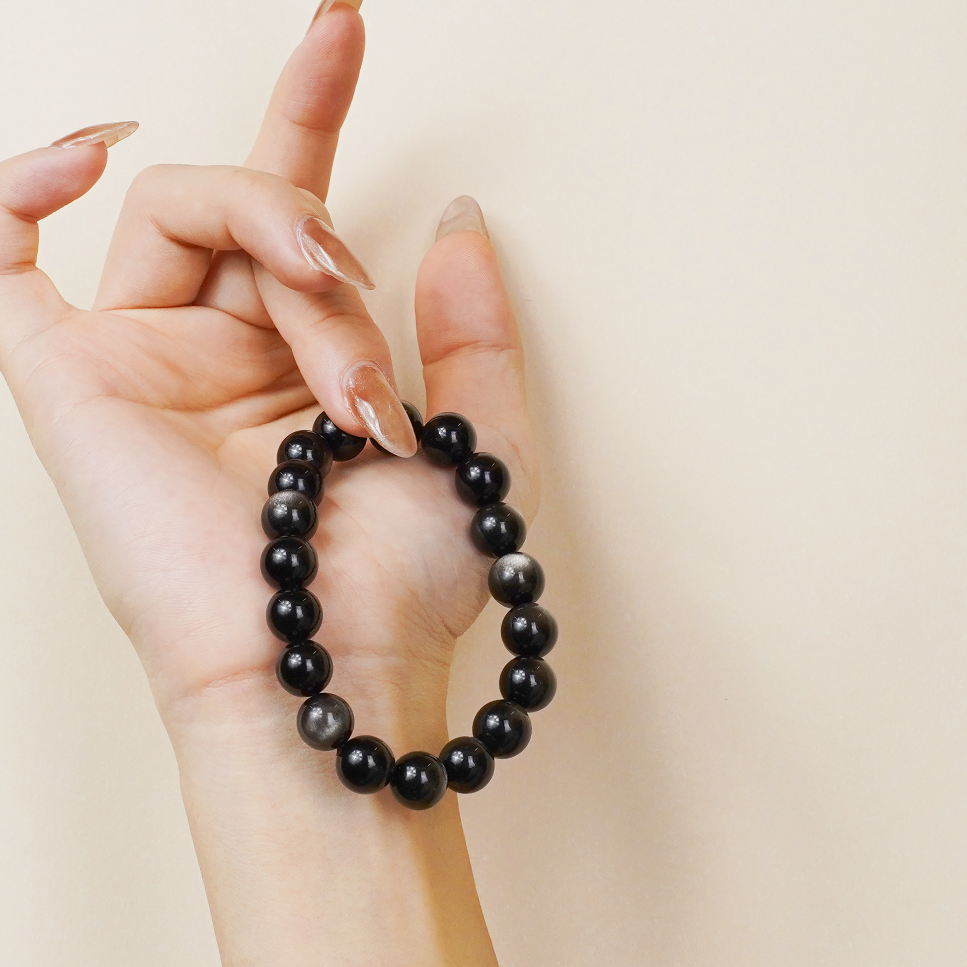 Root Chakra Silver Obsidian Bracelet