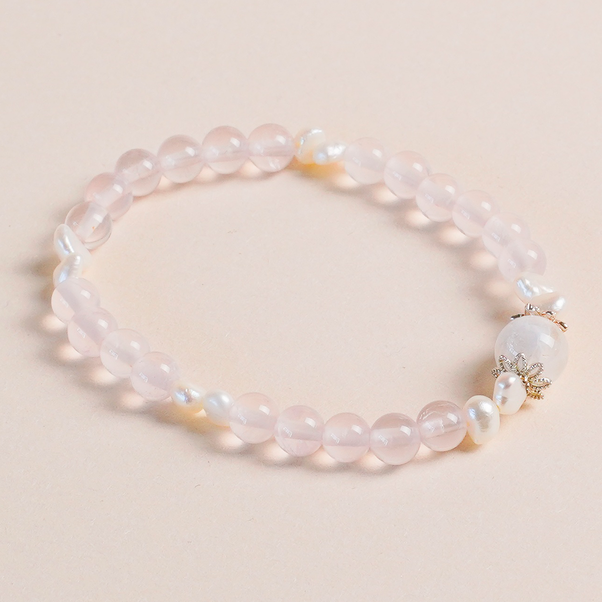 Pink Storm Rose Quartz Pearl Bracelet