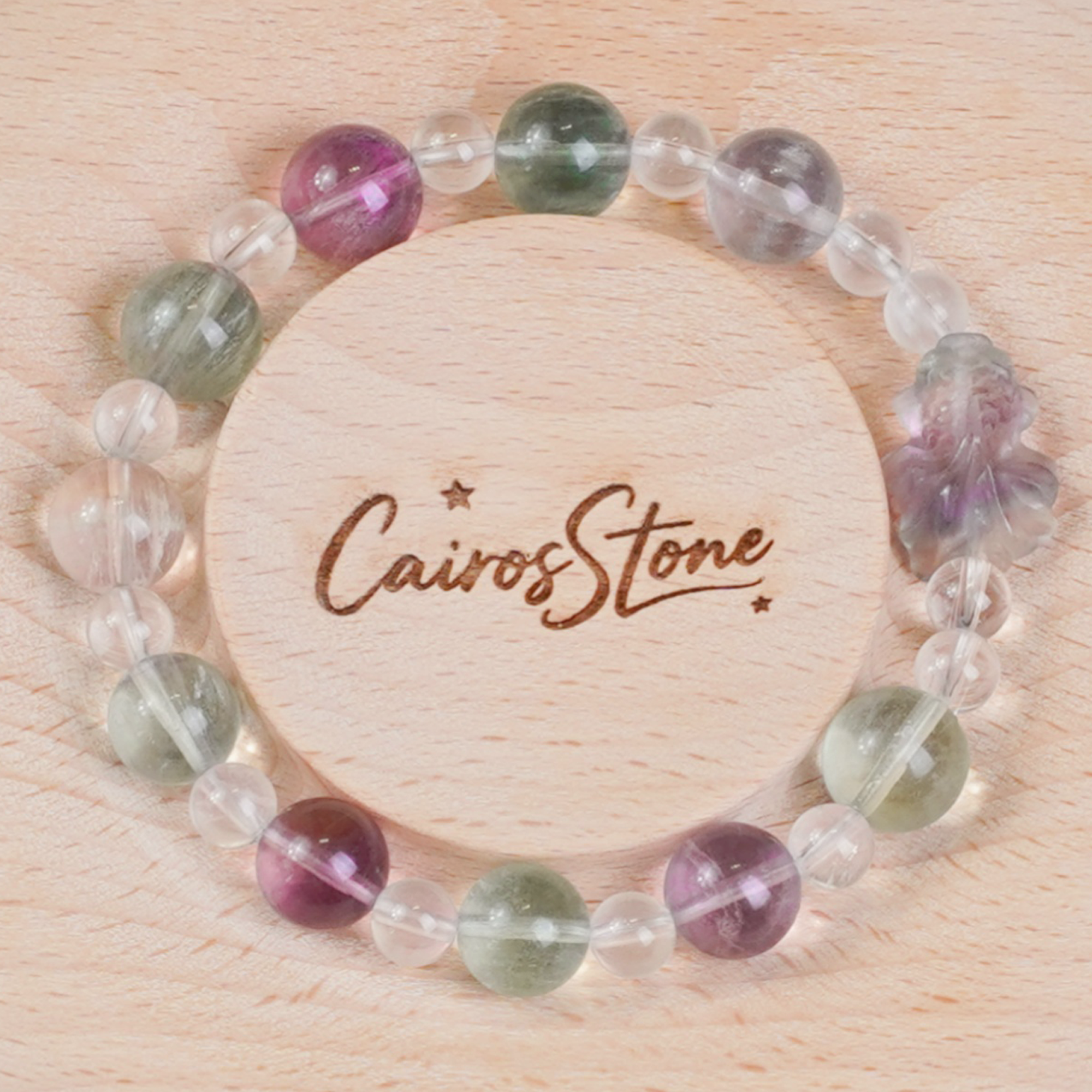 Colorful Fluorite Water Realm Goldfish Carved Bracelet