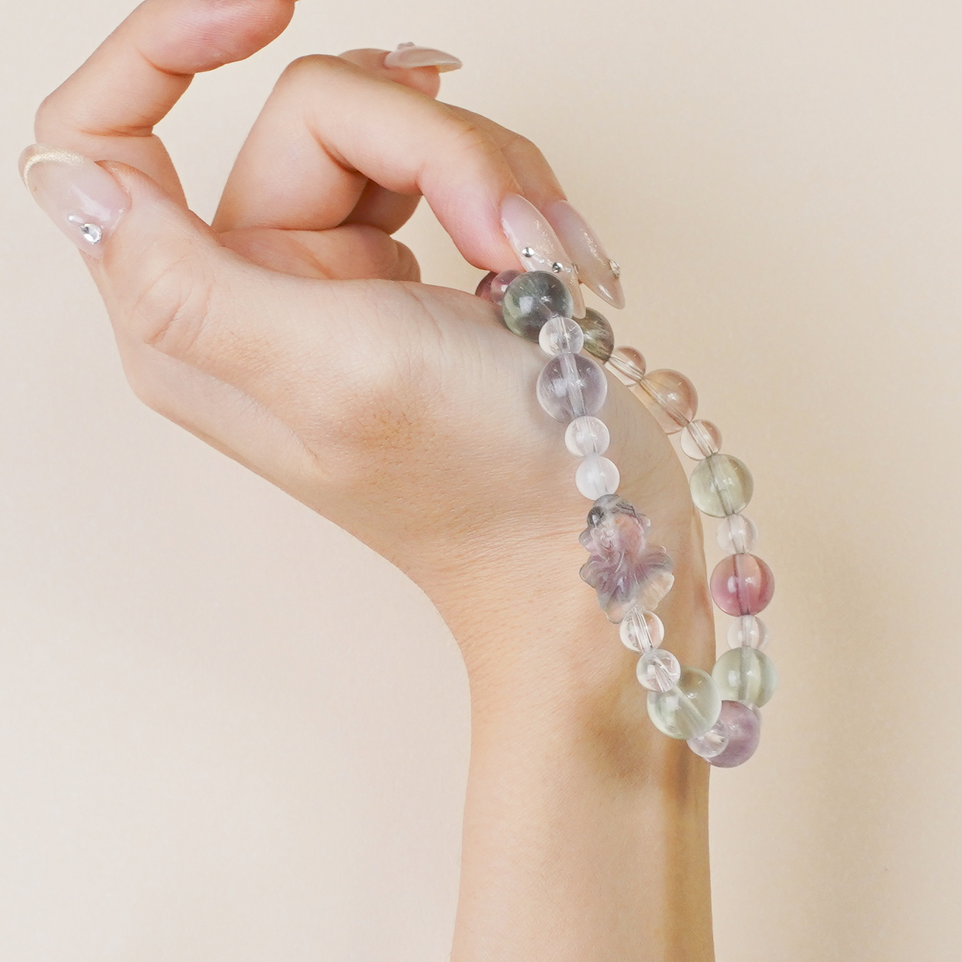 Colorful Fluorite Water Realm Goldfish Carved Bracelet