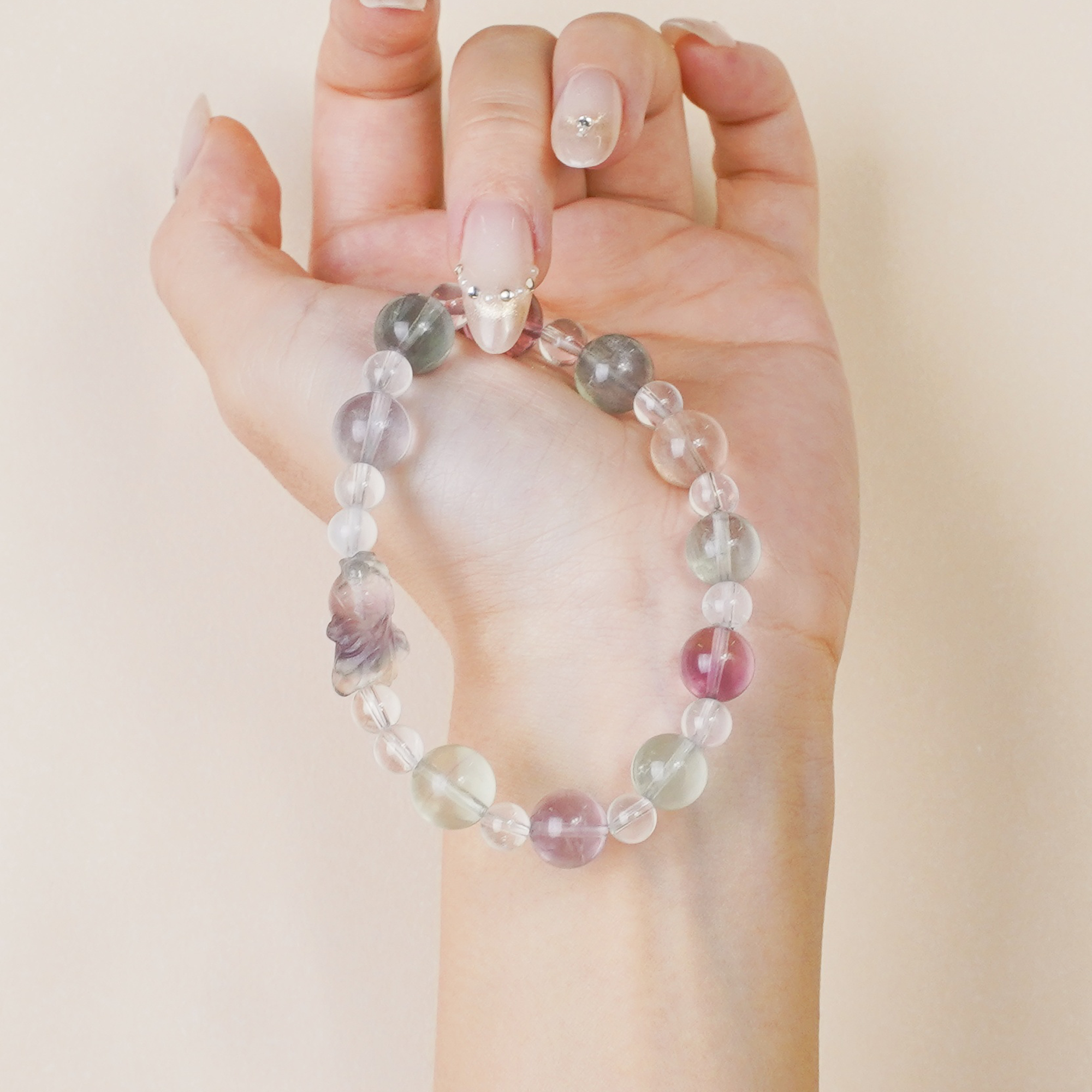 Colorful Fluorite Water Realm Goldfish Carved Bracelet