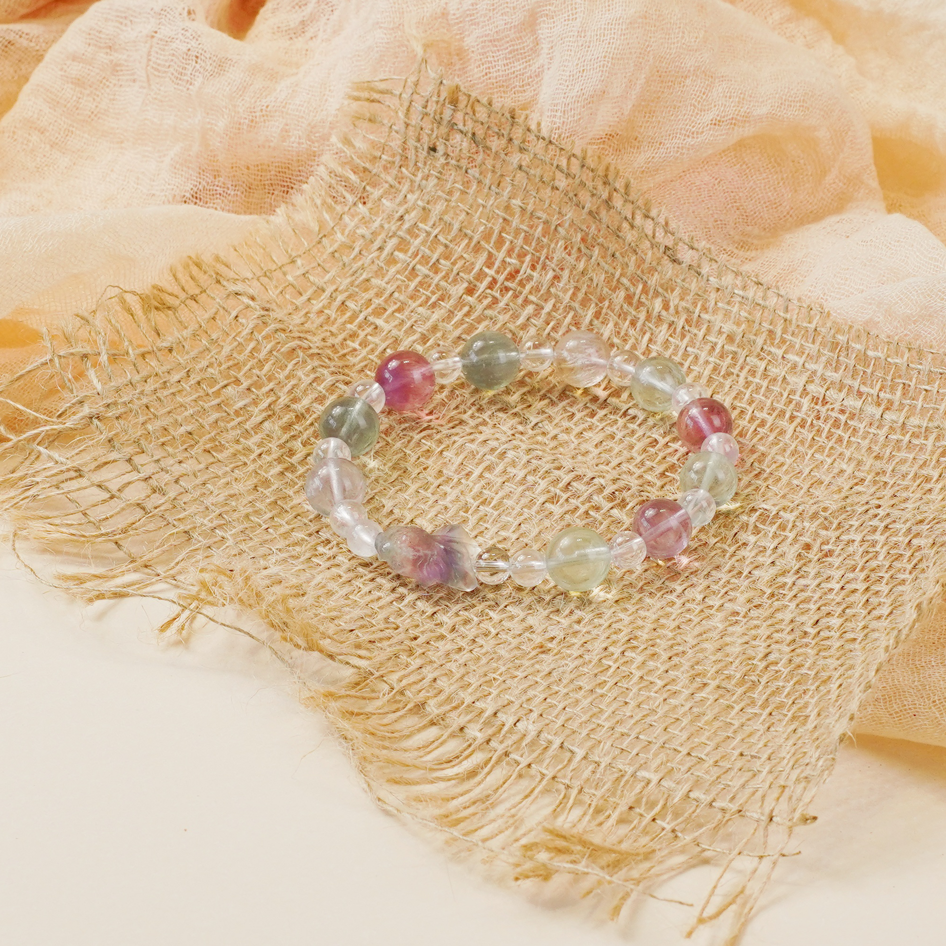 Colorful Fluorite Water Realm Goldfish Carved Bracelet